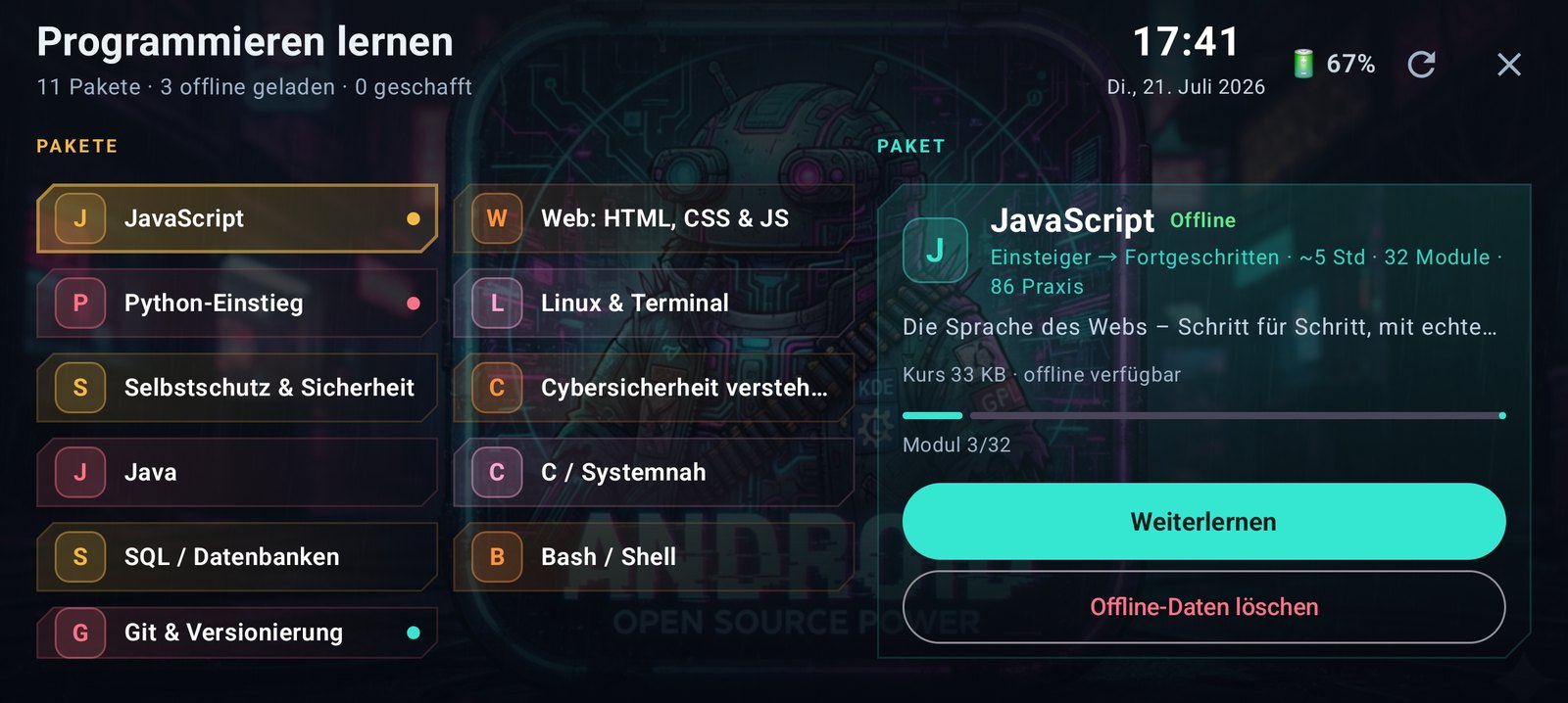 PEShield-App – Programmieren lernen: 11 Sprachpakete mit Fortschritt
